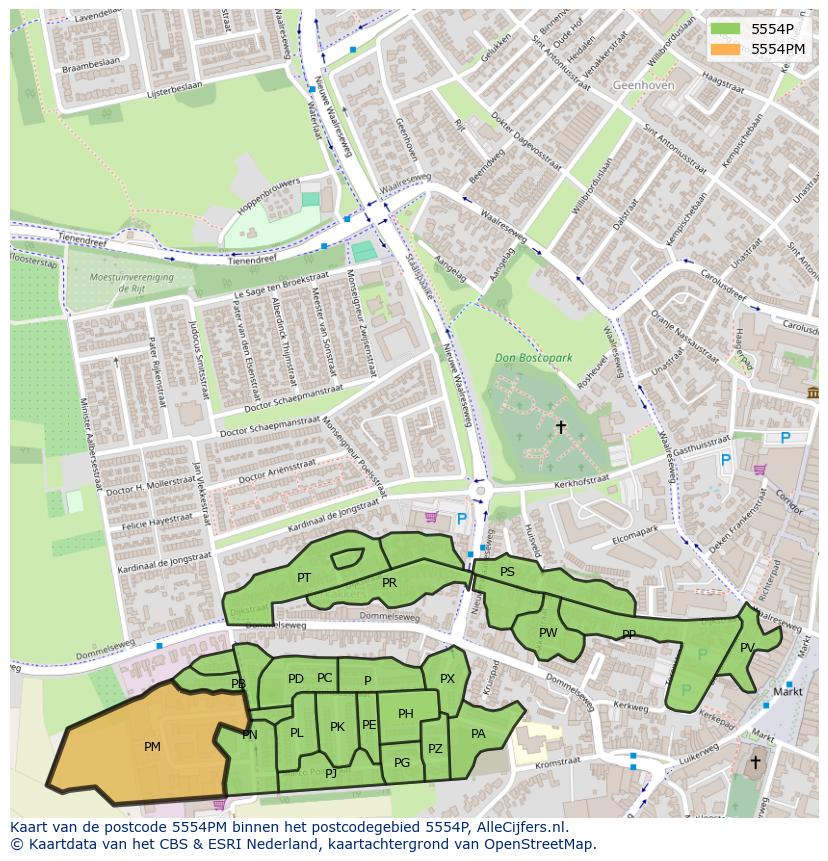 Afbeelding van het postcodegebied 5554 PM op de kaart.