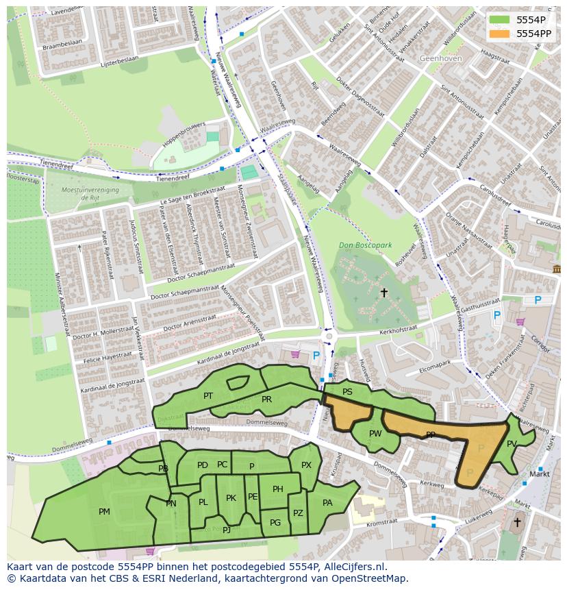 Afbeelding van het postcodegebied 5554 PP op de kaart.