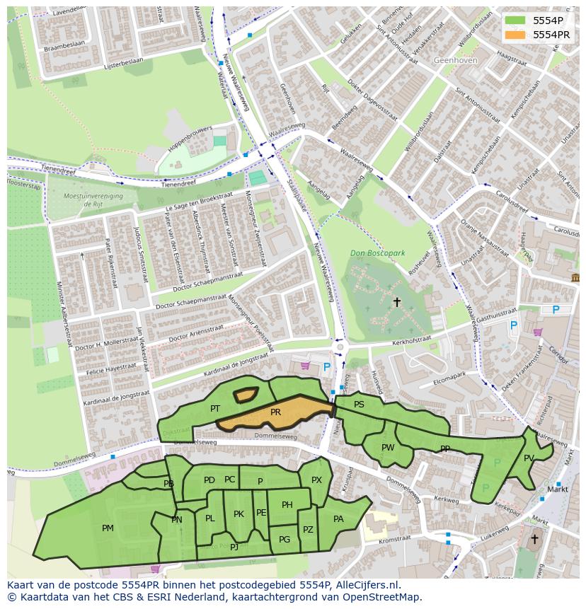 Afbeelding van het postcodegebied 5554 PR op de kaart.