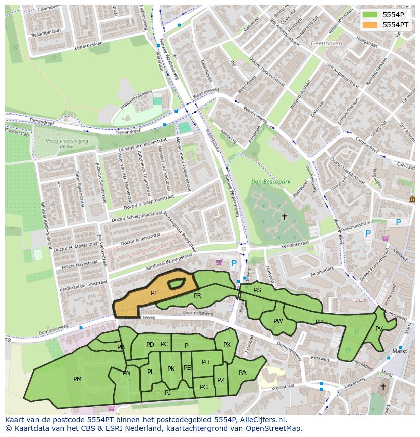 Afbeelding van het postcodegebied 5554 PT op de kaart.