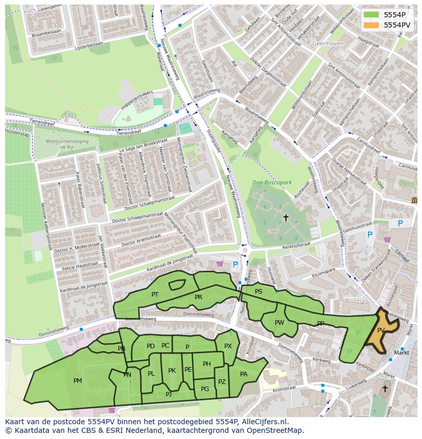 Afbeelding van het postcodegebied 5554 PV op de kaart.