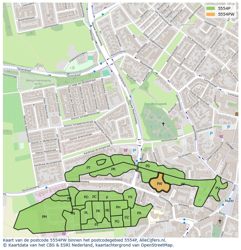 Afbeelding van het postcodegebied 5554 PW op de kaart.
