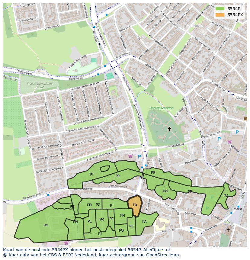 Afbeelding van het postcodegebied 5554 PX op de kaart.