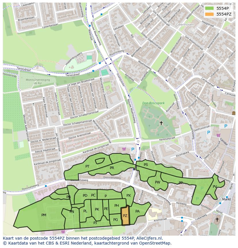 Afbeelding van het postcodegebied 5554 PZ op de kaart.