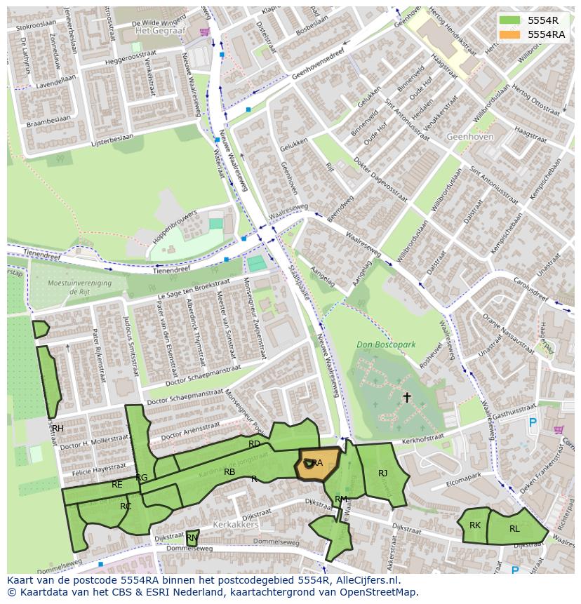 Afbeelding van het postcodegebied 5554 RA op de kaart.