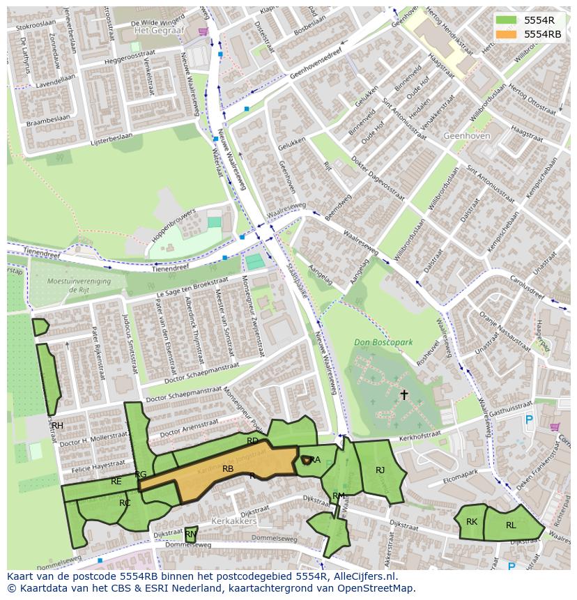 Afbeelding van het postcodegebied 5554 RB op de kaart.
