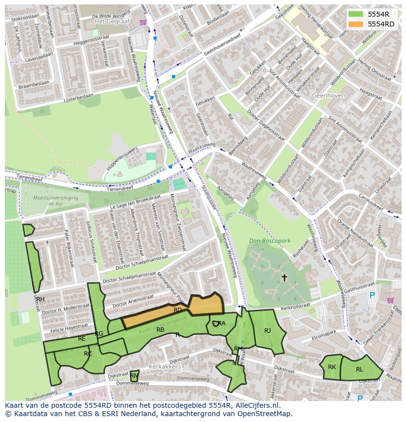 Afbeelding van het postcodegebied 5554 RD op de kaart.