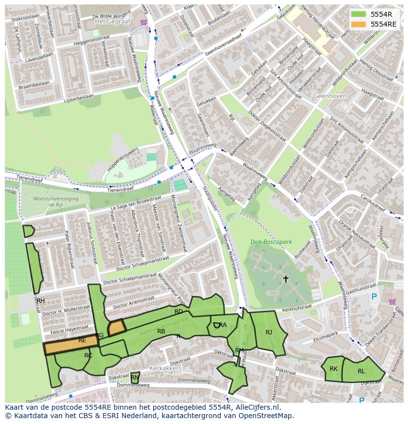 Afbeelding van het postcodegebied 5554 RE op de kaart.