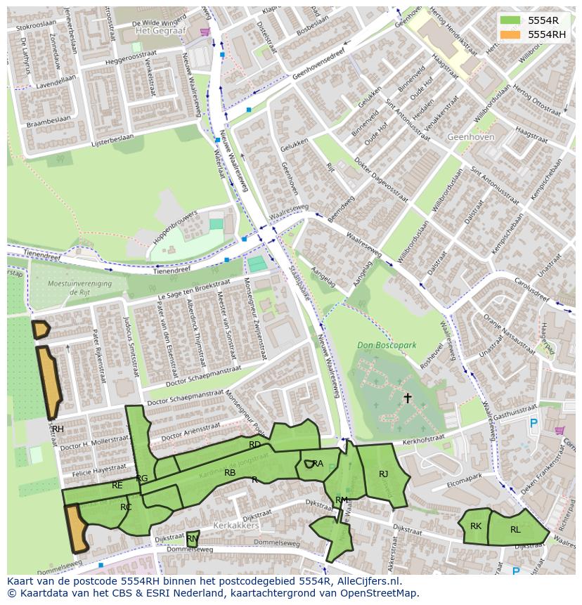 Afbeelding van het postcodegebied 5554 RH op de kaart.