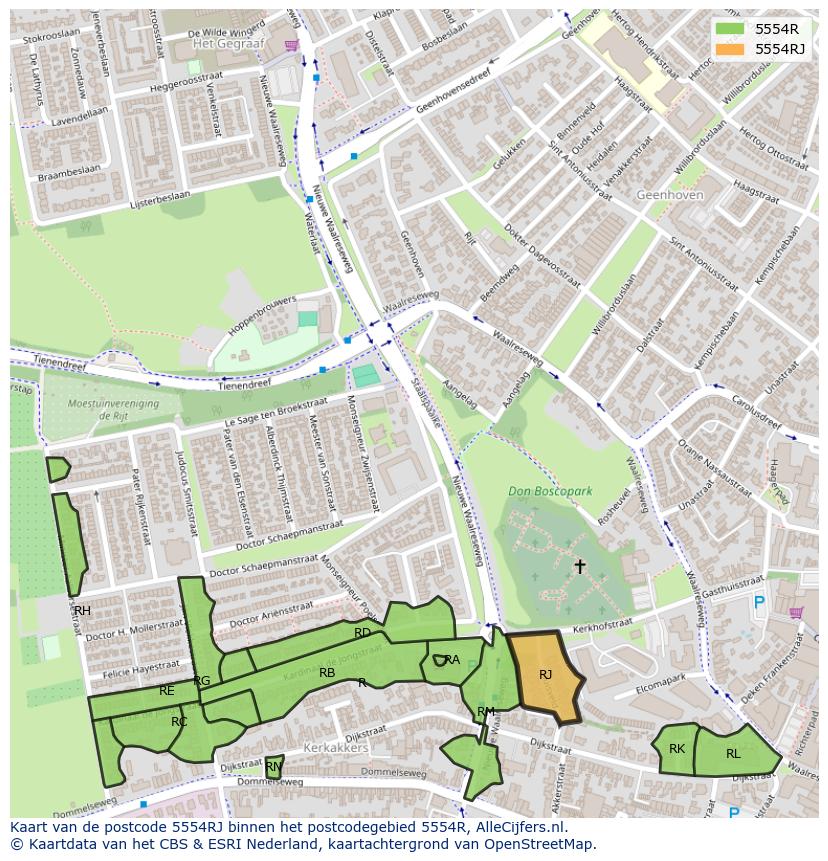 Afbeelding van het postcodegebied 5554 RJ op de kaart.