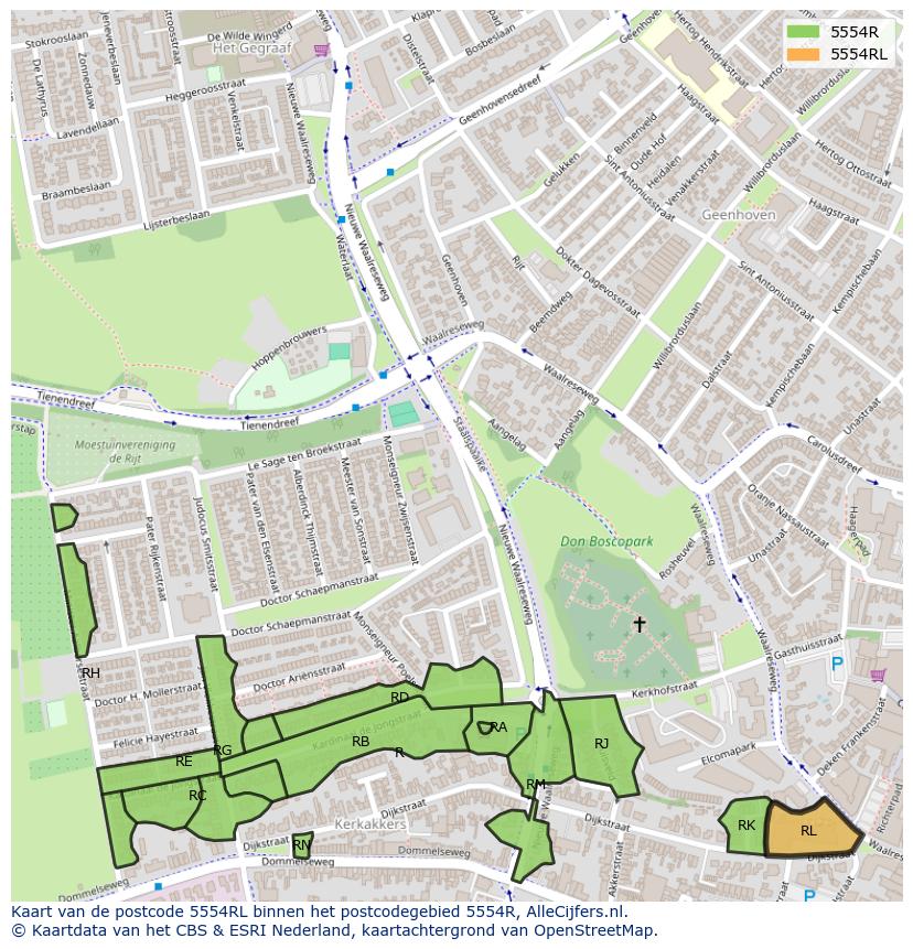 Afbeelding van het postcodegebied 5554 RL op de kaart.