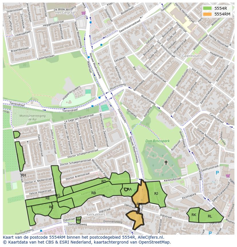 Afbeelding van het postcodegebied 5554 RM op de kaart.