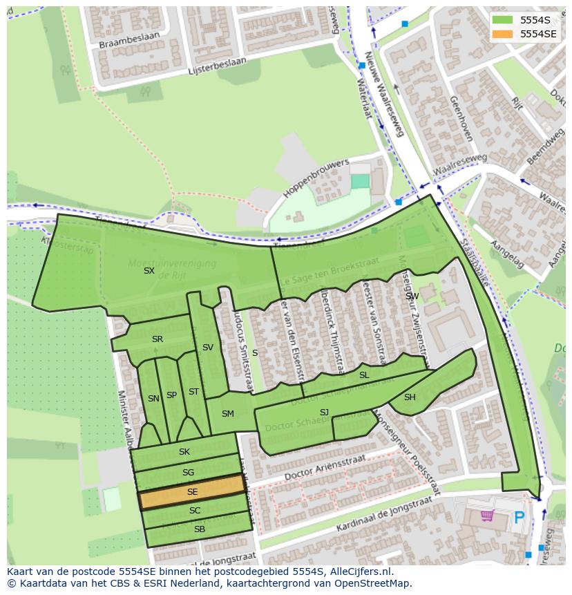 Afbeelding van het postcodegebied 5554 SE op de kaart.