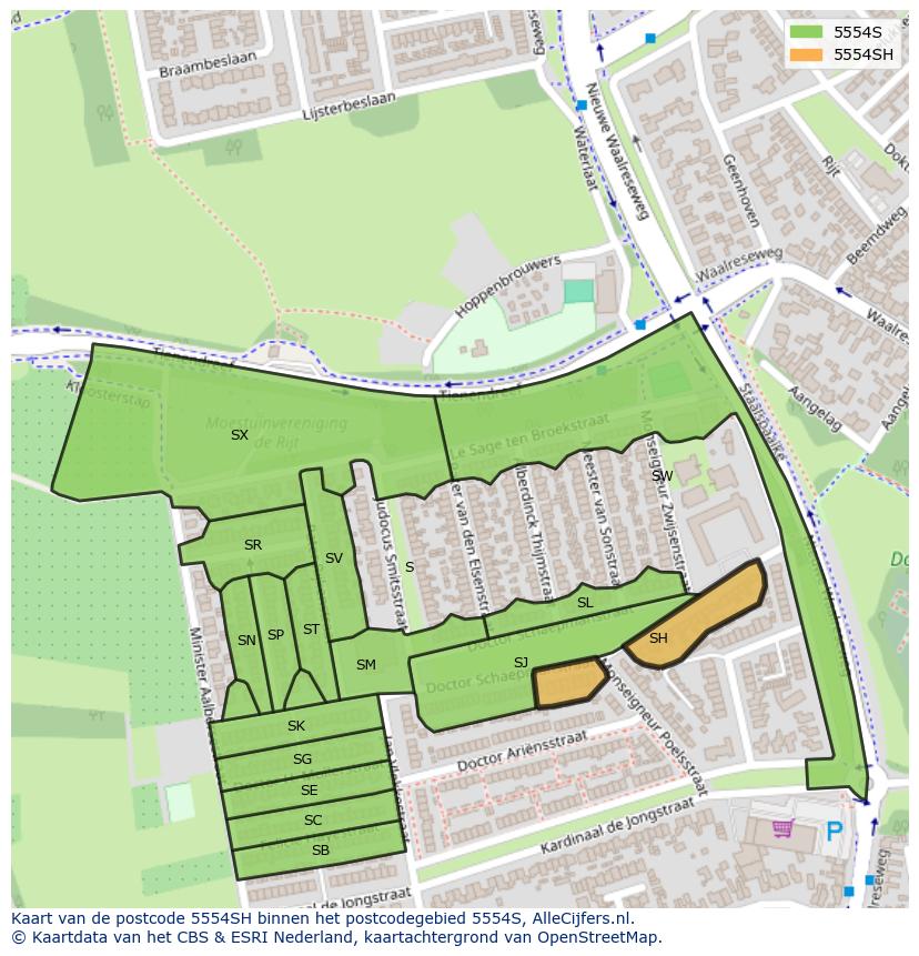 Afbeelding van het postcodegebied 5554 SH op de kaart.