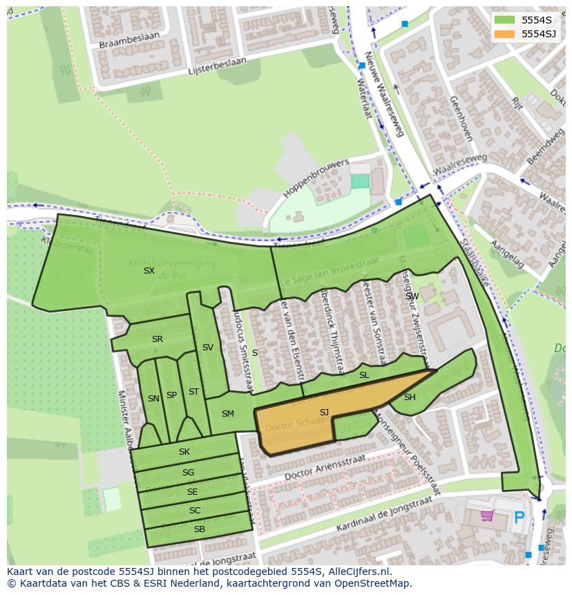 Afbeelding van het postcodegebied 5554 SJ op de kaart.