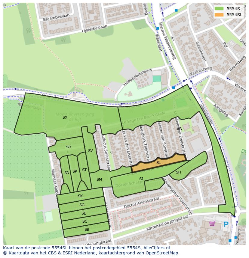 Afbeelding van het postcodegebied 5554 SL op de kaart.