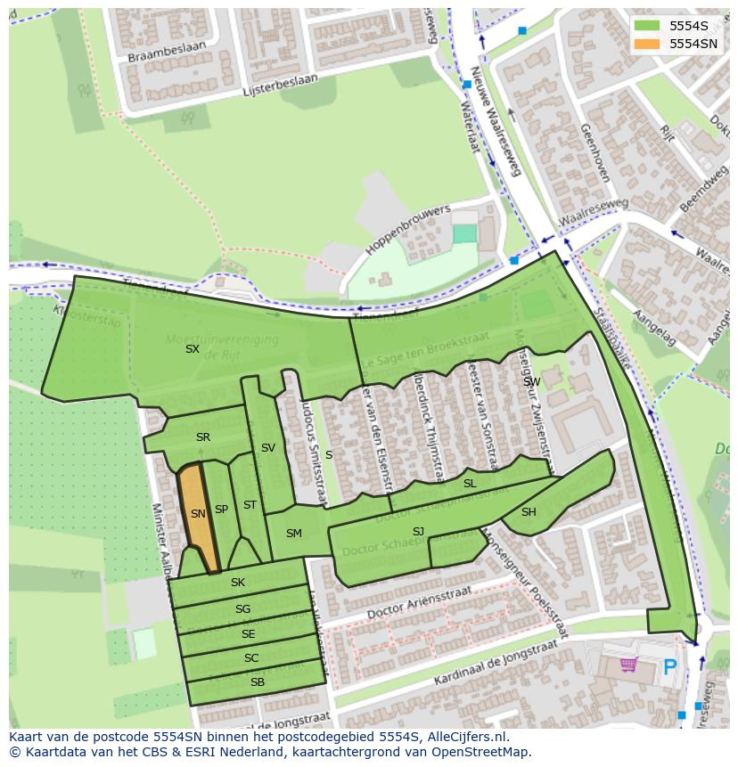 Afbeelding van het postcodegebied 5554 SN op de kaart.