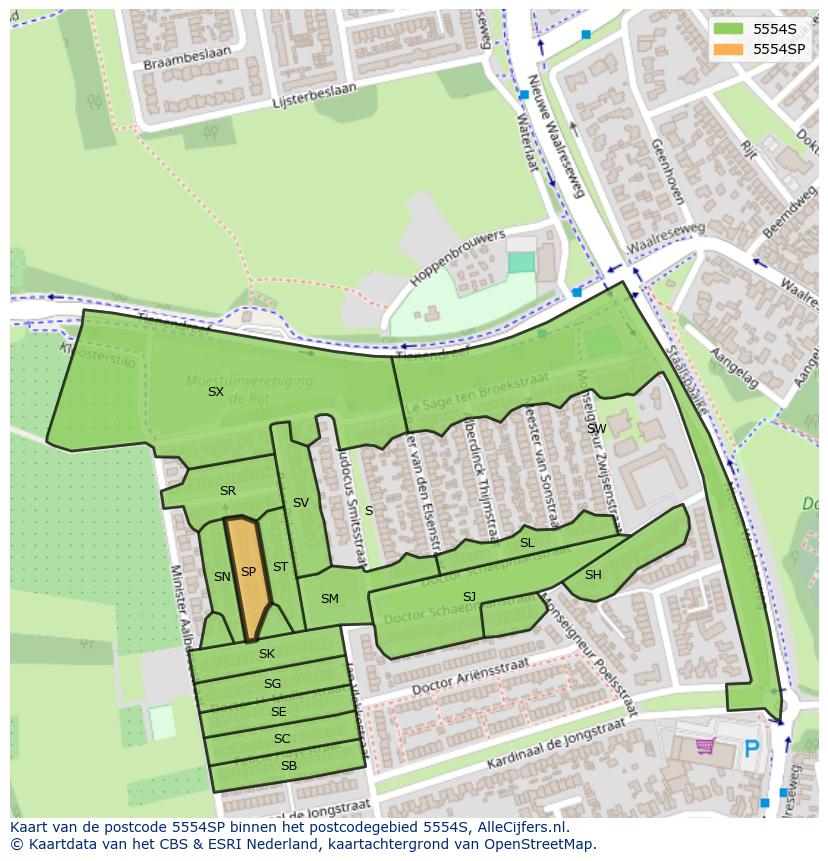 Afbeelding van het postcodegebied 5554 SP op de kaart.