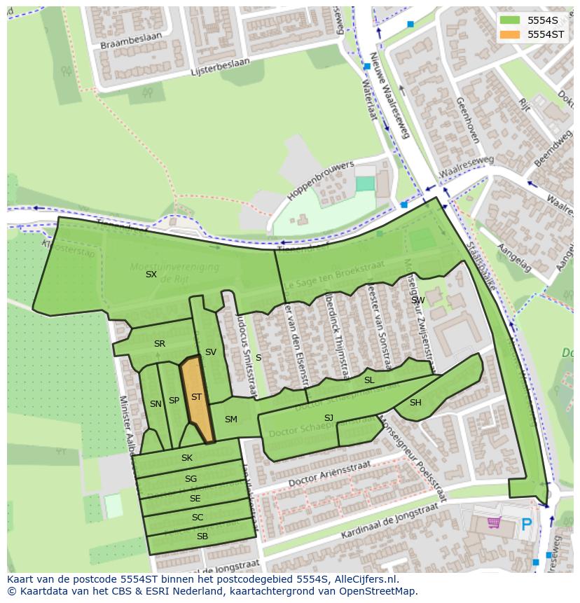 Afbeelding van het postcodegebied 5554 ST op de kaart.