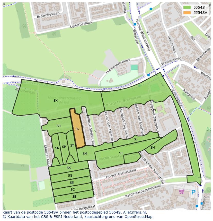 Afbeelding van het postcodegebied 5554 SV op de kaart.