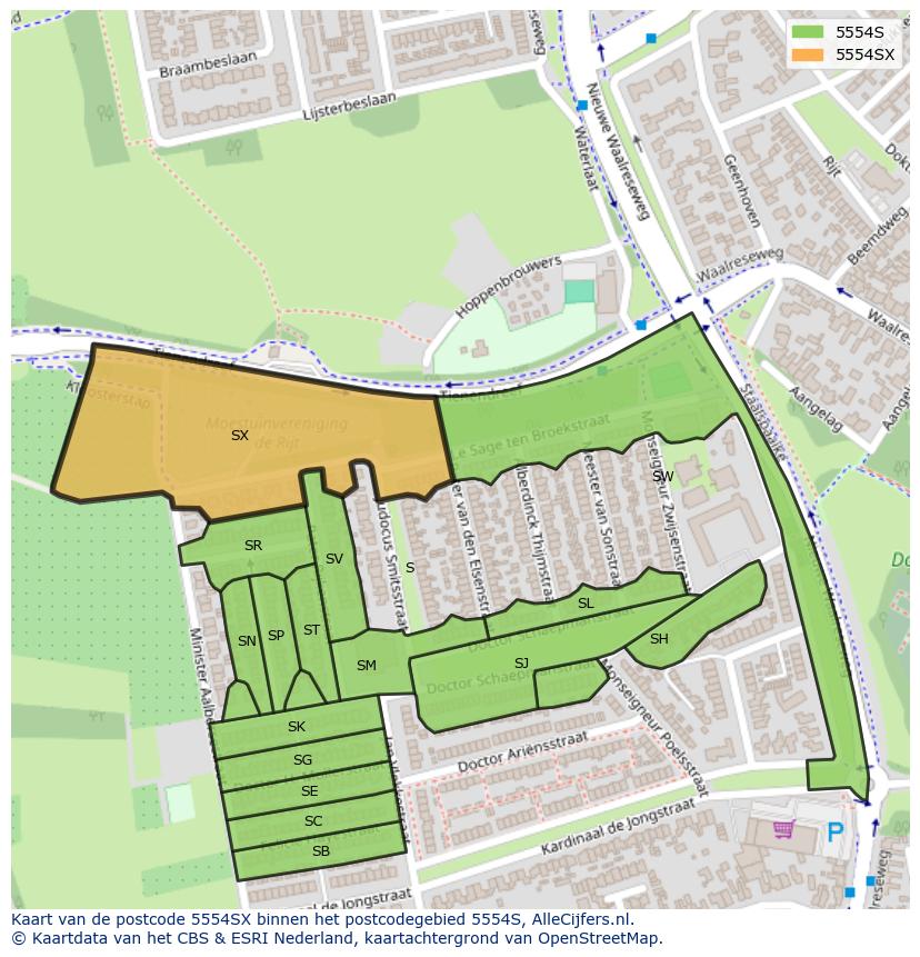 Afbeelding van het postcodegebied 5554 SX op de kaart.