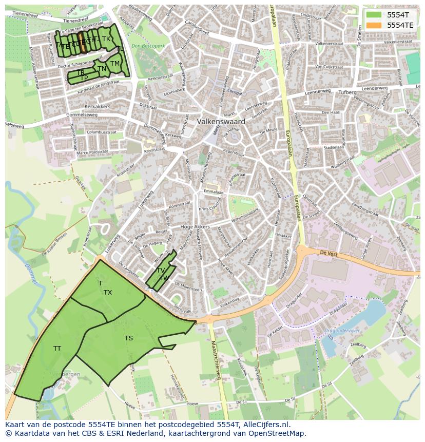 Afbeelding van het postcodegebied 5554 TE op de kaart.