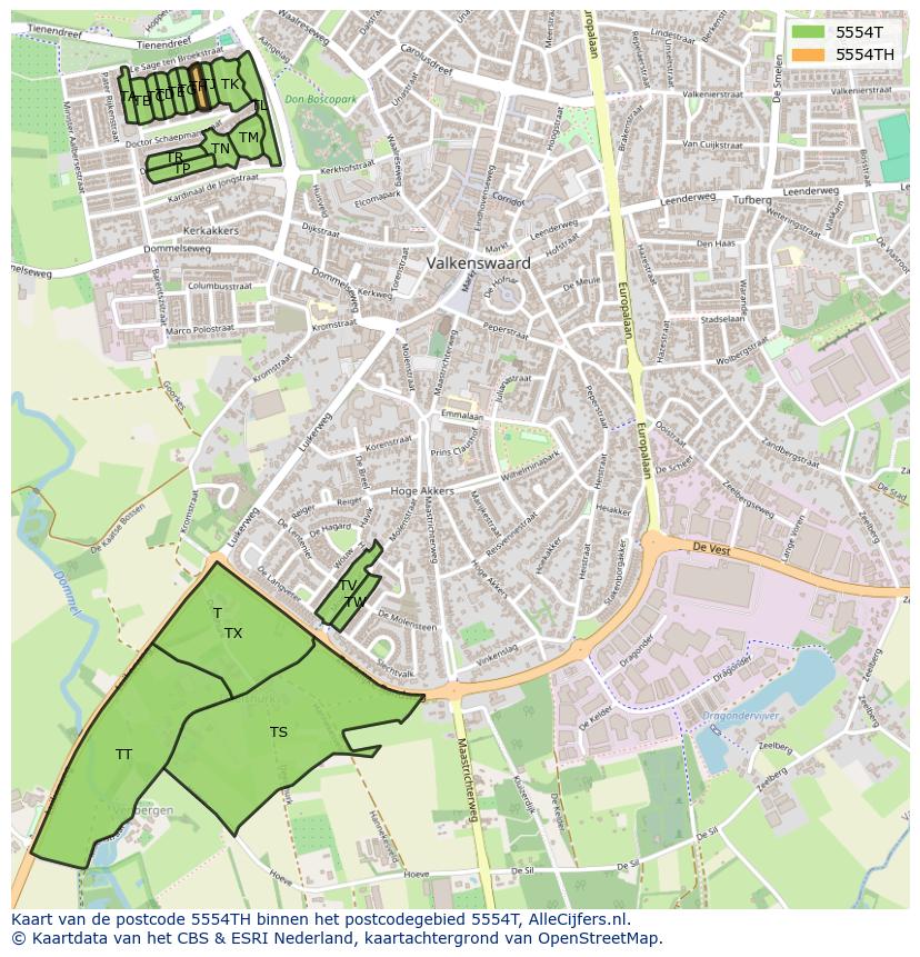 Afbeelding van het postcodegebied 5554 TH op de kaart.
