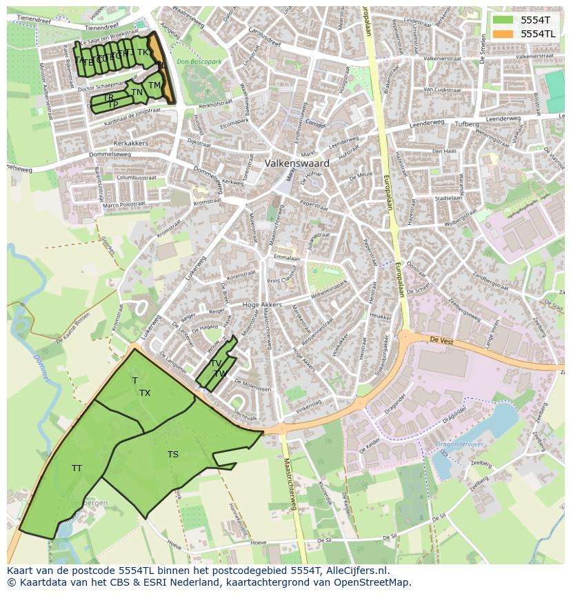 Afbeelding van het postcodegebied 5554 TL op de kaart.