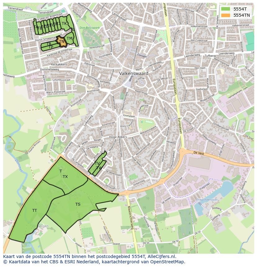 Afbeelding van het postcodegebied 5554 TN op de kaart.