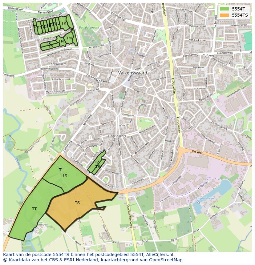 Afbeelding van het postcodegebied 5554 TS op de kaart.