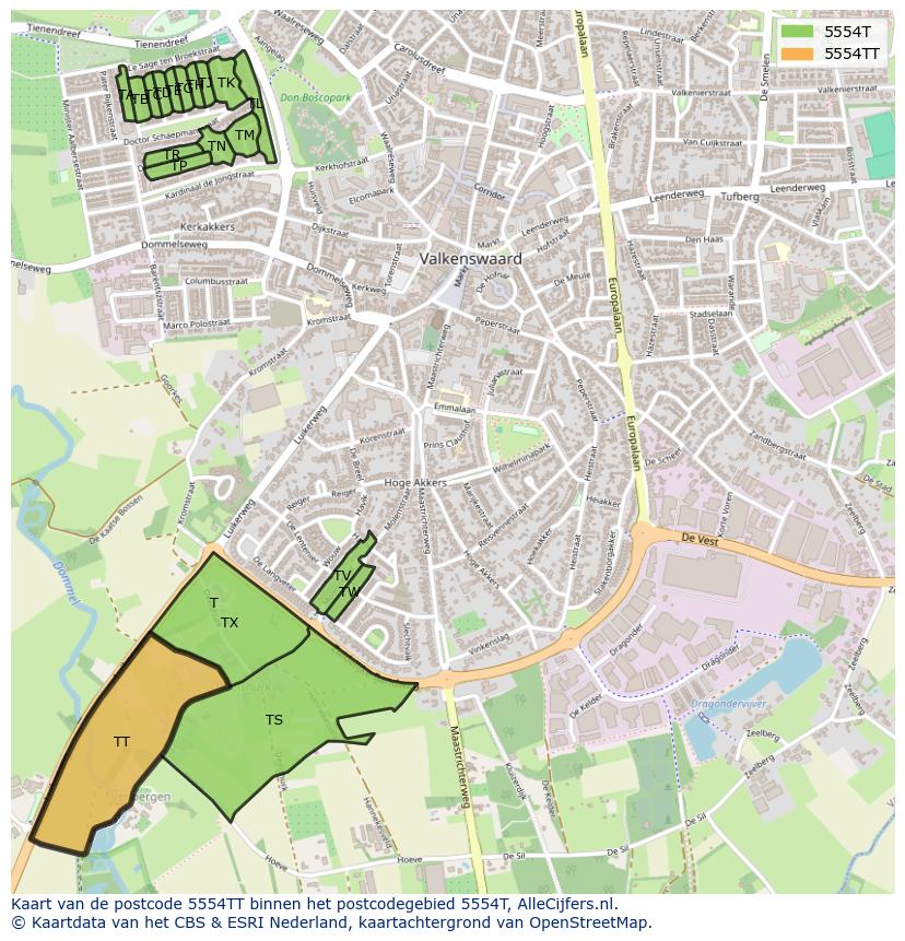 Afbeelding van het postcodegebied 5554 TT op de kaart.