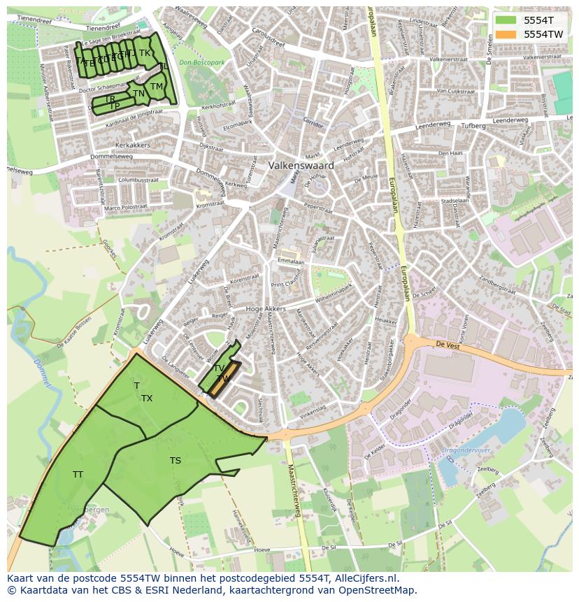 Afbeelding van het postcodegebied 5554 TW op de kaart.
