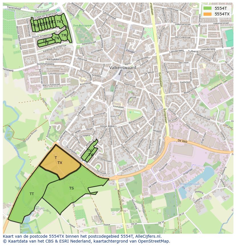 Afbeelding van het postcodegebied 5554 TX op de kaart.