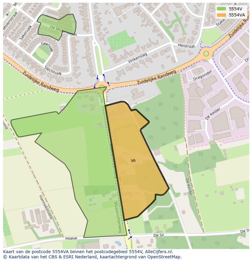 Afbeelding van het postcodegebied 5554 VA op de kaart.