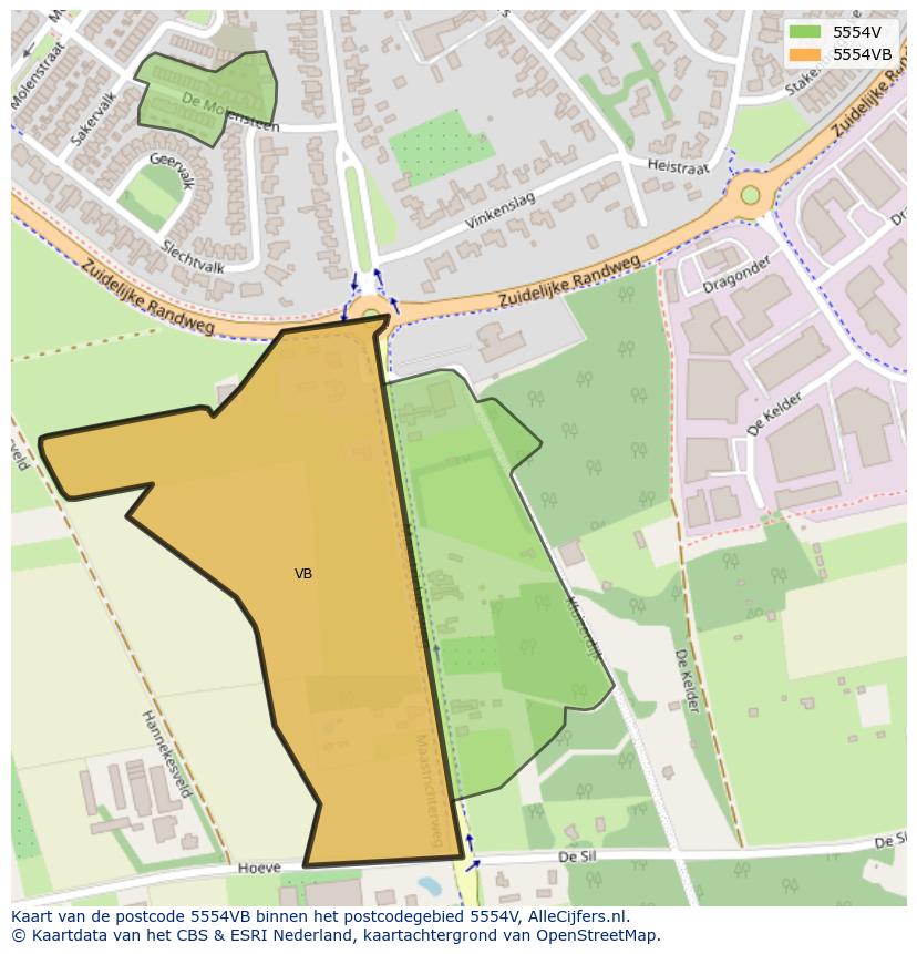 Afbeelding van het postcodegebied 5554 VB op de kaart.