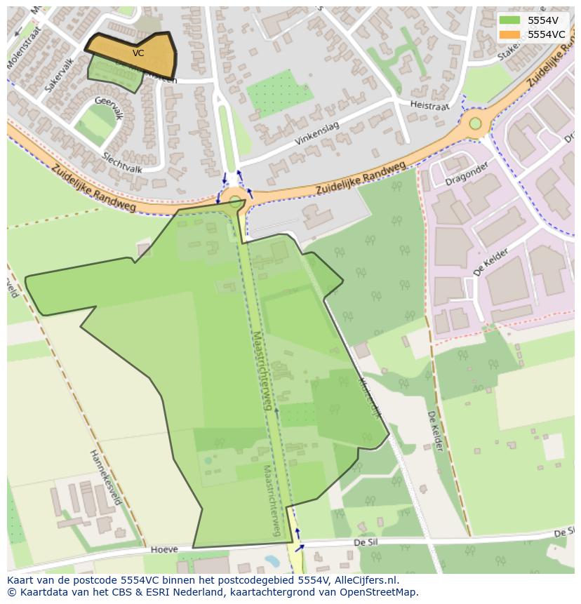 Afbeelding van het postcodegebied 5554 VC op de kaart.