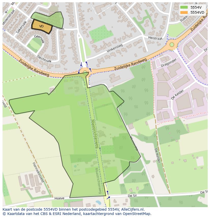 Afbeelding van het postcodegebied 5554 VD op de kaart.