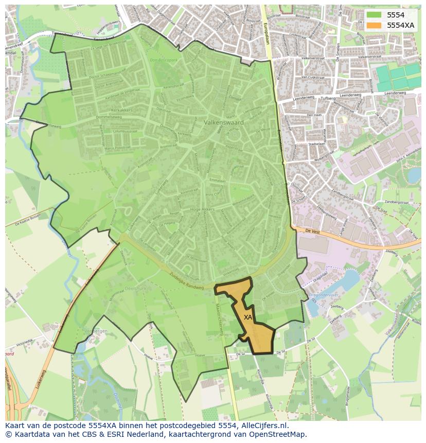 Afbeelding van het postcodegebied 5554 XA op de kaart.