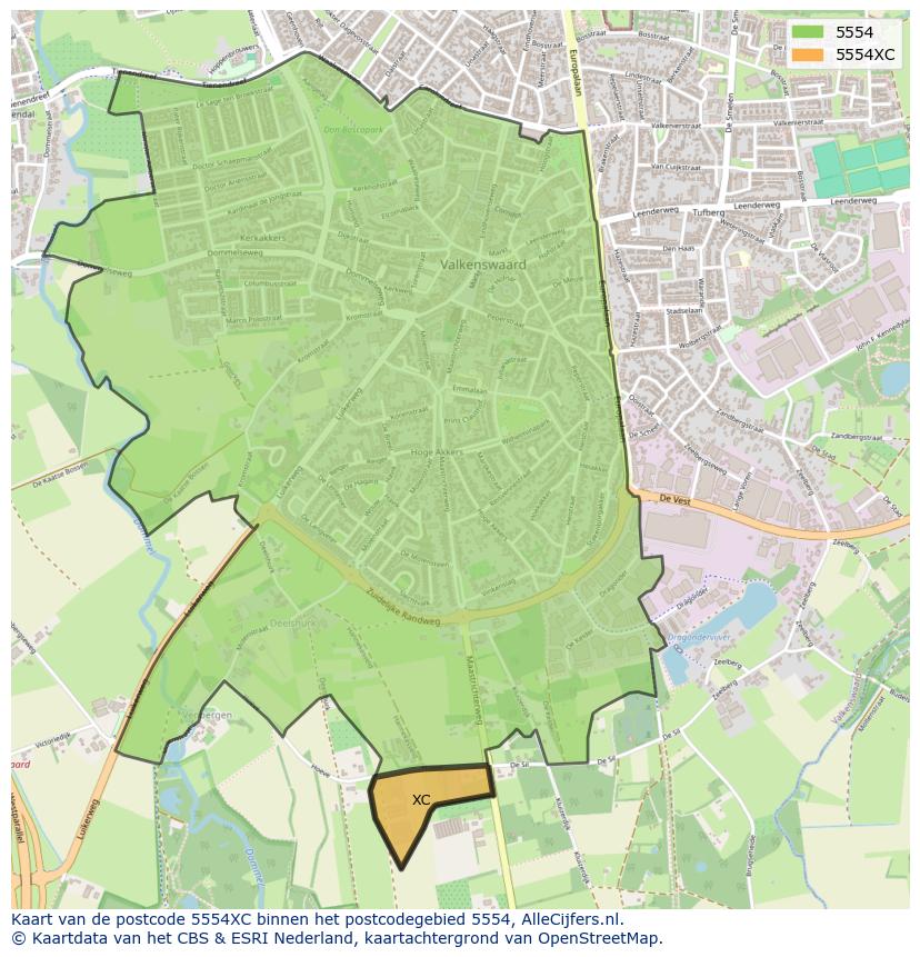 Afbeelding van het postcodegebied 5554 XC op de kaart.