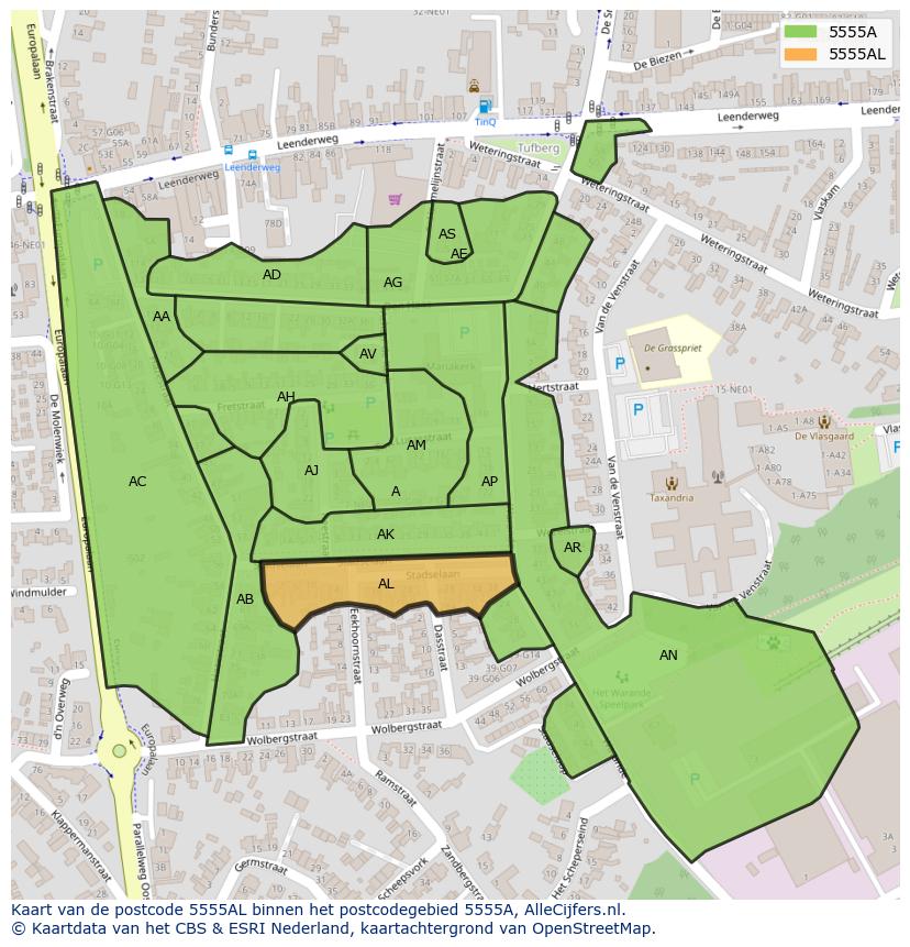 Afbeelding van het postcodegebied 5555 AL op de kaart.