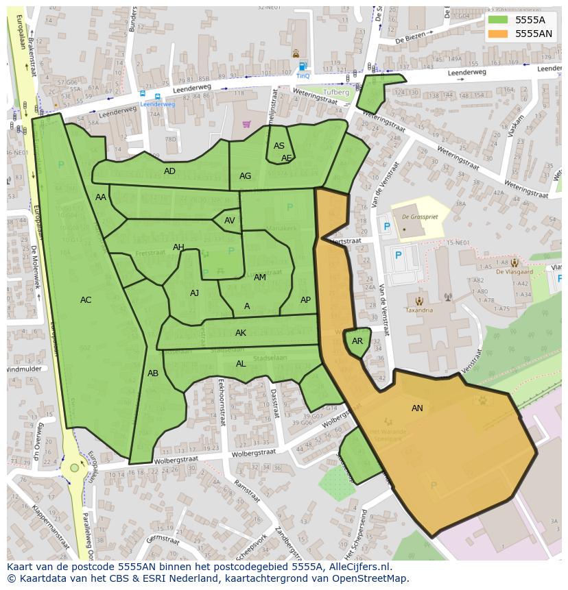 Afbeelding van het postcodegebied 5555 AN op de kaart.