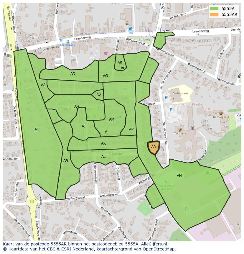 Afbeelding van het postcodegebied 5555 AR op de kaart.