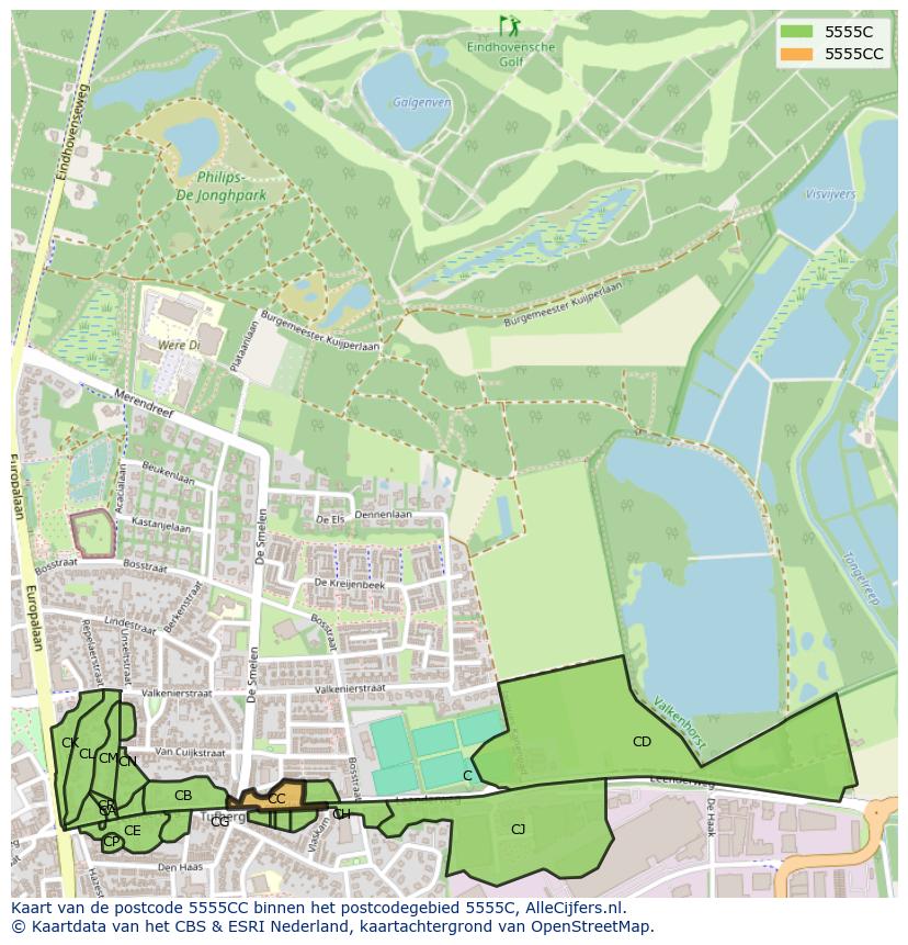 Afbeelding van het postcodegebied 5555 CC op de kaart.
