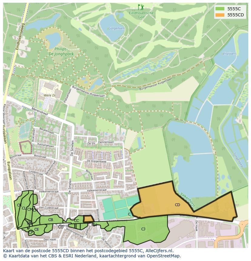 Afbeelding van het postcodegebied 5555 CD op de kaart.