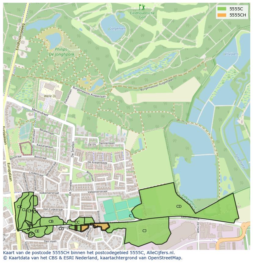 Afbeelding van het postcodegebied 5555 CH op de kaart.