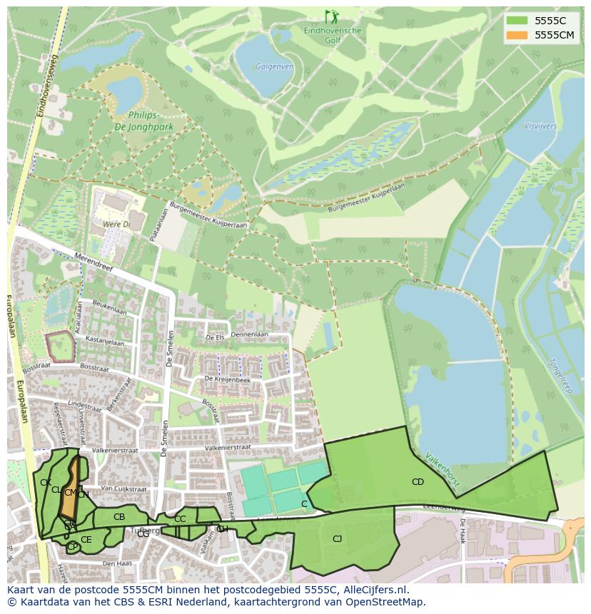 Afbeelding van het postcodegebied 5555 CM op de kaart.