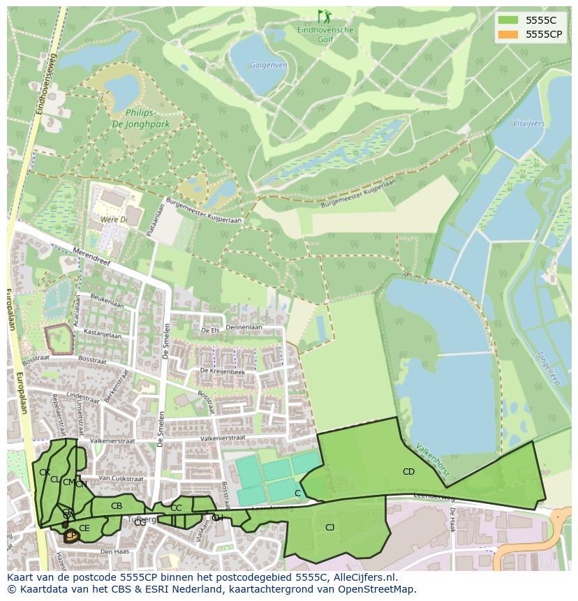 Afbeelding van het postcodegebied 5555 CP op de kaart.