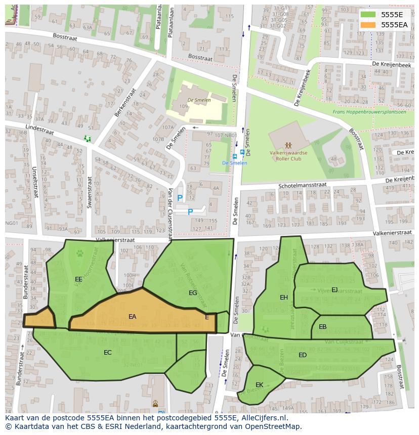 Afbeelding van het postcodegebied 5555 EA op de kaart.