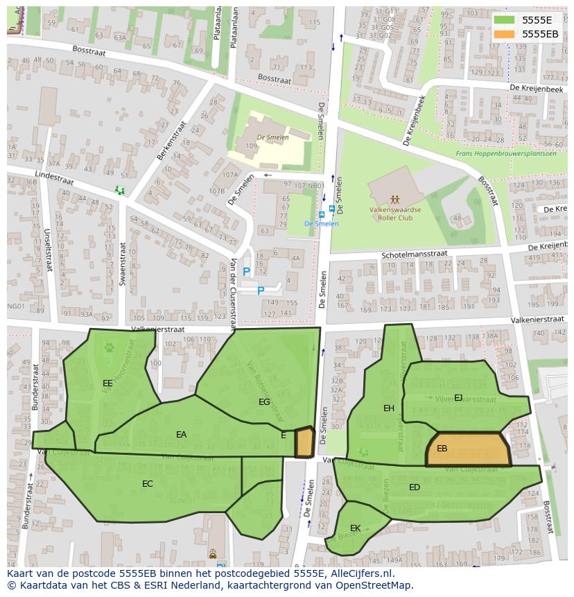 Afbeelding van het postcodegebied 5555 EB op de kaart.