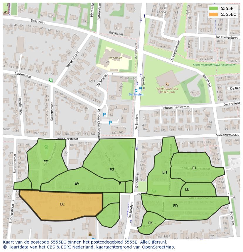 Afbeelding van het postcodegebied 5555 EC op de kaart.